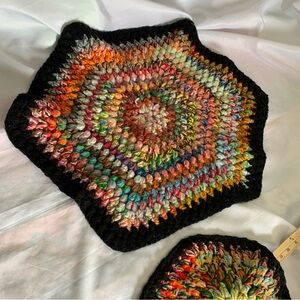 Bohemian Homemade Colorful Crochet Hexagon Scrubby Star 2 Set Blanket Doily